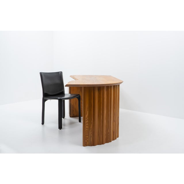 Curved Desk in Elm from Seltz, France, 1980s For Sale - Image 4 of 16