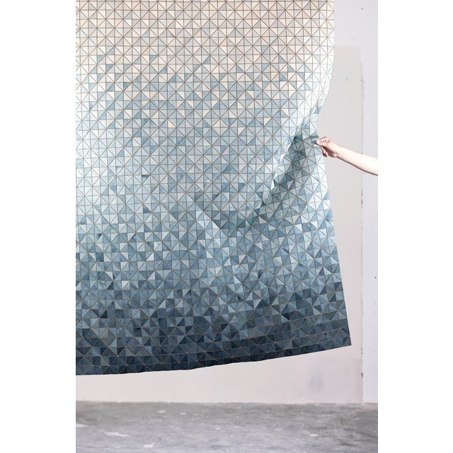 Contemporary Fading Blue Wall Tapestry in Wood and Textile by Elisa Strozyk For Sale - Image 3 of 5