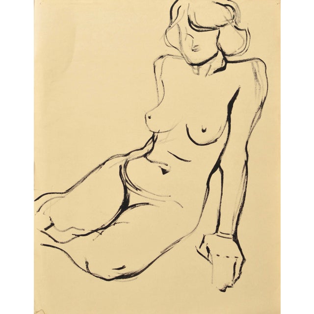 Albert Goltjakov, Nude Act, 1960s, Ink on Paper For Sale - Image 3 of 4
