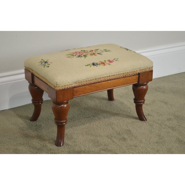 Victorian Antique Walnut Small Needlepoint Footstool Chairish