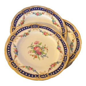 Antique 19th Century English Porcelain 9" Luncheon Plates With Hand Painted Flowers - Set of 9
