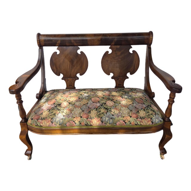 1900s Empire Art Nouveau Mahogany Settee Loveseat Parlor Seating For Sale