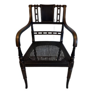 Mid 20th Century Neoclassical Black Painted Armchair With Cane Seat For Sale