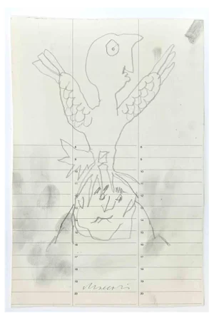 Mino Maccari, Bird and Melancholy, Pencil Drawing, 1945