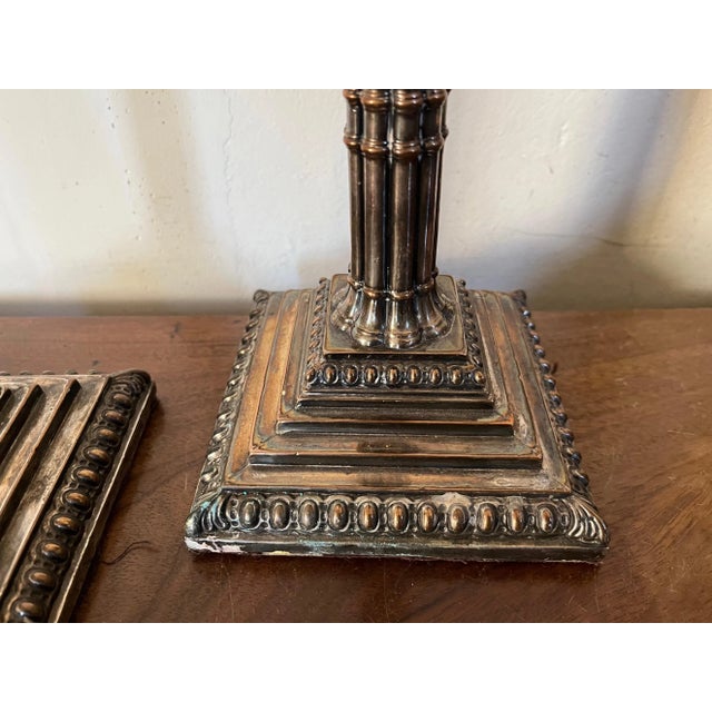 Antique 18th Century George III Neoclassical Sheffield Silver on Copper Tall Stacked Column Candlesticks - a Pair For Sale - Image 10 of 12