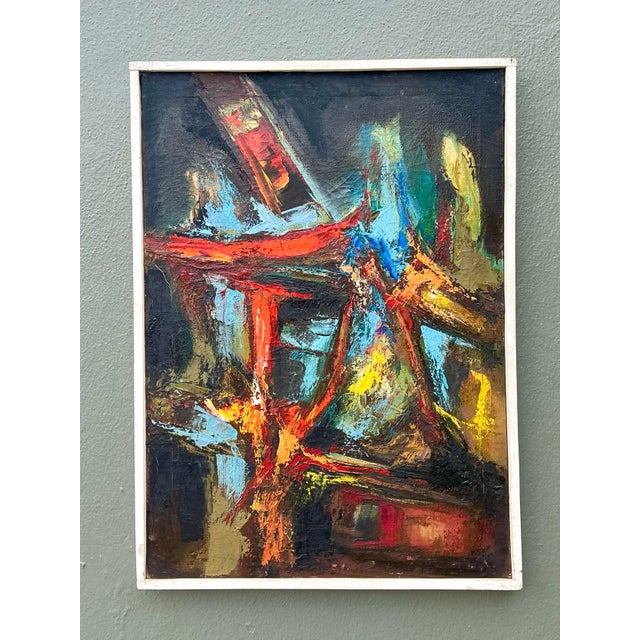Mid 20th Century Vintage Original Abstract Oil on Canvas For Sale - Image 5 of 12