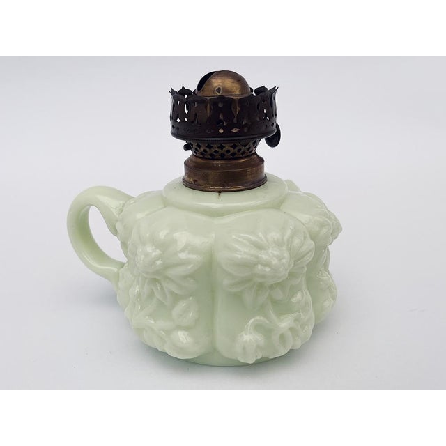 Metal Antique Uranium Glass Floral Miniature Lamp, 1900s For Sale - Image 7 of 7