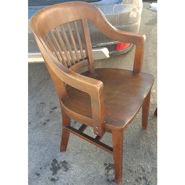 Pair Gunlocke Oak Bankers Armchairs, Early 20th Century, Victorian Design For Sale - Image 10 of 15