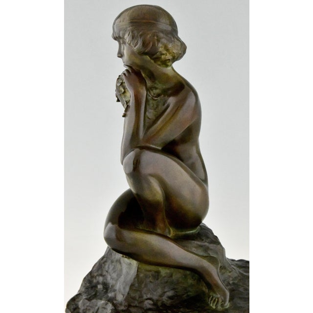 Maxime Real Del Sarte, Art Deco Sculpture, Seated Nude with Flowers, France, 1920s, Bronze For Sale - Image 3 of 12