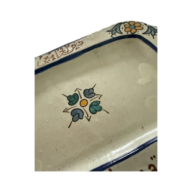 Art Deco Antique Moroccan Pottery Tray Palais Jamai Fes Hand Painted Ceramic Dish For Sale - Image 3 of 6