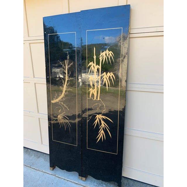 Chinese Asian MidCentury 4 Panel Black Lacquer Room Divider Chairish