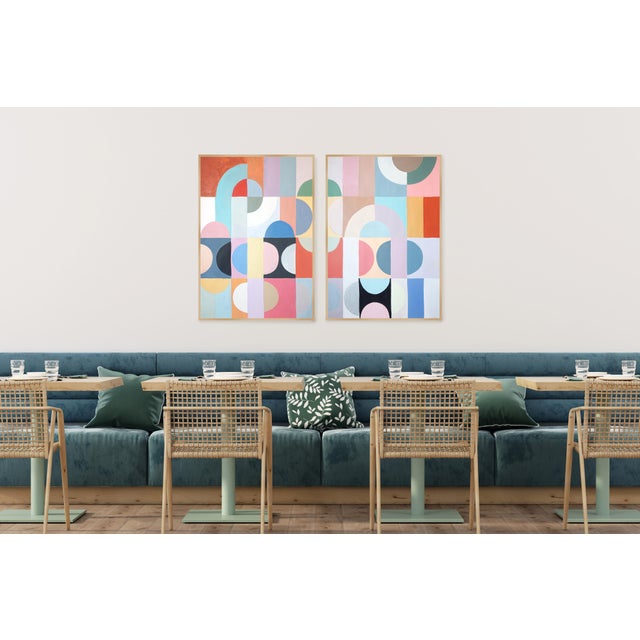 2026, Art Deco Painting Diptych, Celestial Bodies, Geometric Bauhaus Patterns on Paper, Pastel Tones Palette by Natalia Roman For Sale - Image 9 of 10