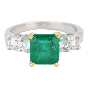 18k (750) White Gold Natural Emerald and Diamond Ring Size 7