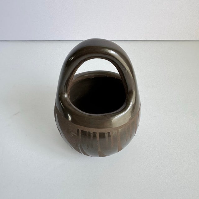 Santa Clara Pueblo Blackware Pottery Basket Pot Yolanda & James Signed