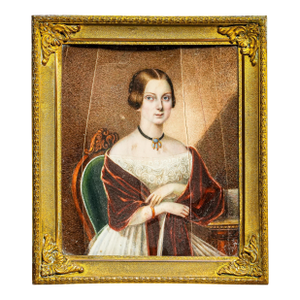 Refined Antique 19th Century Metal Framed Portrait Miniature Painting Woman