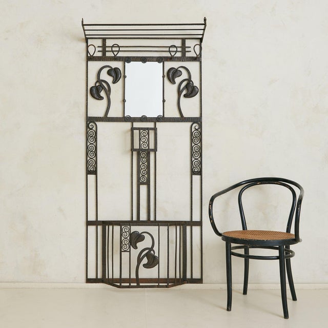 French Art Deco Wrought Iron Wall-Mounted Coat Rack with Mirror, 1920s For Sale - Image 11 of 18