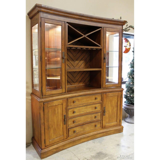 Late 20th Century Late 20th Century Klaussner Medium Oak Curved Front China Cabinet For Sale - Image 5 of 6