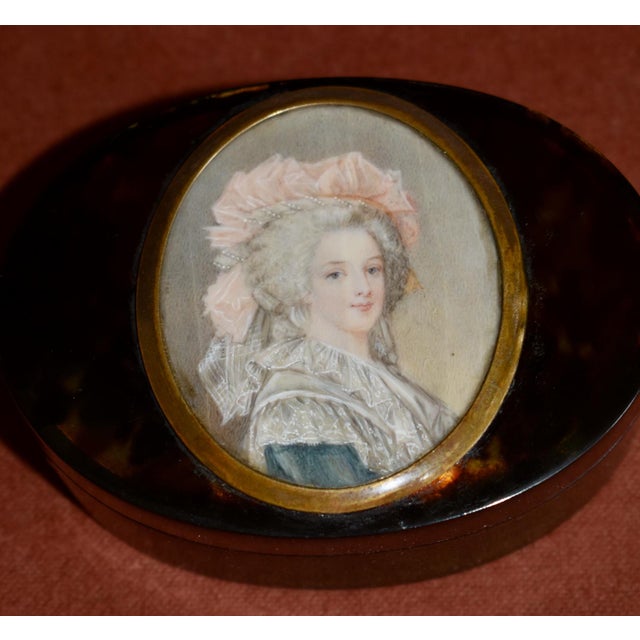 Shell Antique Tortoiseshell Ivory Box French Hand Painted Portrait Miniature Lady For Sale - Image 7 of 15
