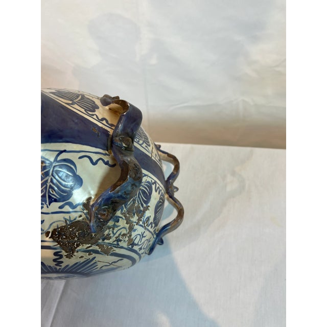 Ceramic 1990s Italian Hand-Painted Ceramic Lidded Jar in Distressed Vintage Ivory For Sale - Image 7 of 13