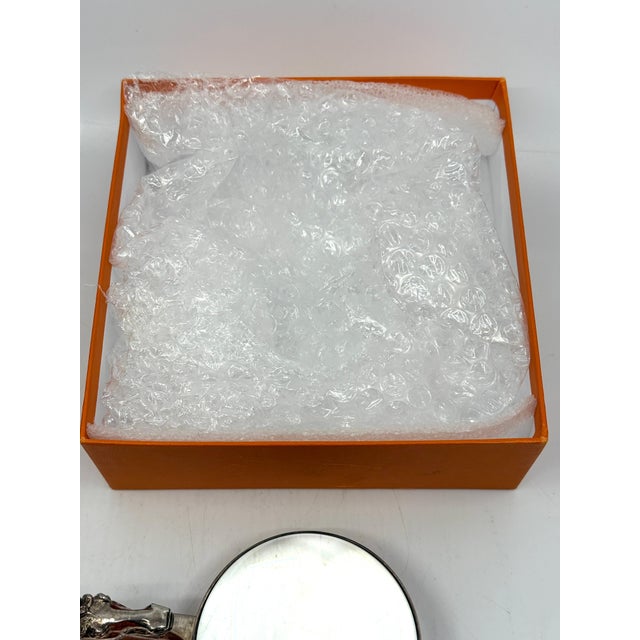 1960s 1960’s Hermes Paris Silver Plated Horse Equestrian Magnifying Paperweight W/Box For Sale - Image 5 of 14