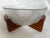 1960s Danish Glass Salad Serving Bowl on Curved Teak Wood Stand For Sale - Image 4 of 11