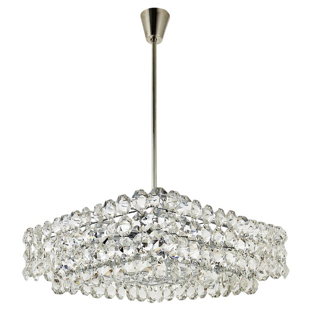 Large Austrian Square Chandelier with Diamond-Shaped Crystals from Bakalowits & Söhne, 1950s For Sale