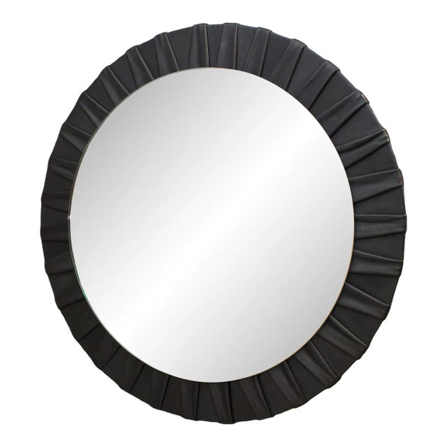 Round German Leather Wall Mirrors from Vereinigte Werkstätten München, 1950s, Set of 2 For Sale