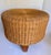 Wood 1970s Boho Chic Round Wicker Ottoman Footstool With Wood Legs For Sale - Image 7 of 10