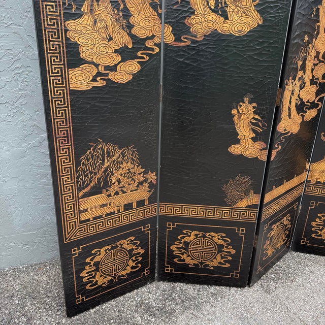Vintage Chinese Hand Carved and Painted Crackled Room Divider/Screen For Sale - Image 9 of 12