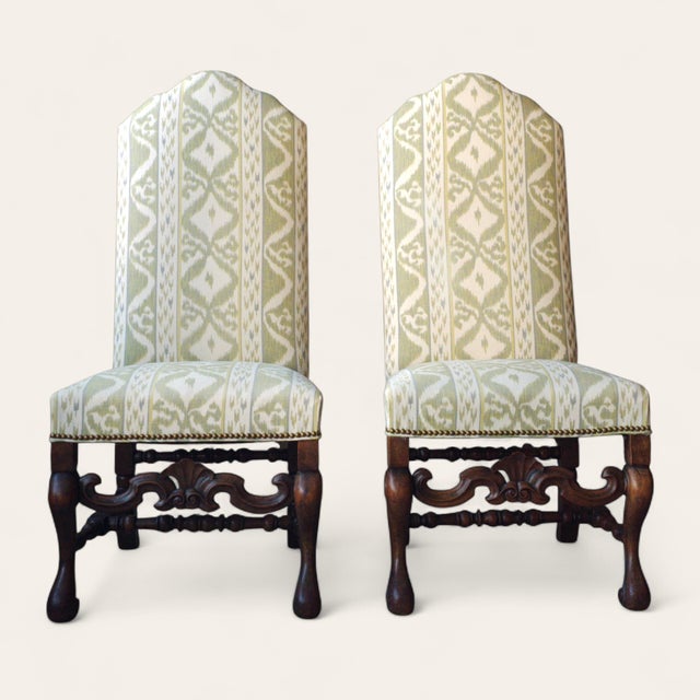 Early 20th Century 20th Century Flemish-Style Walnut High-Back Side Chairs, Pair For Sale - Image 5 of 7