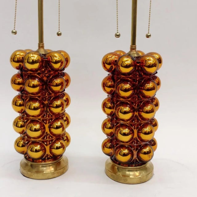 1970s Gold Mercury Glass Bubble Lamps - A Pair For Sale - Image 5 of 8