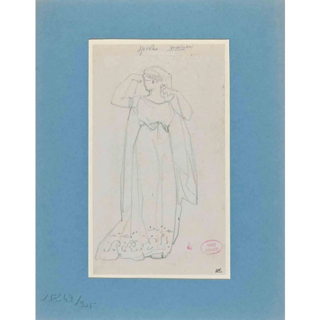 Woman of Man is an Original Drawing in Pencil realized by Eugène Giraud in the Late 19th Century. Good conditions. The...