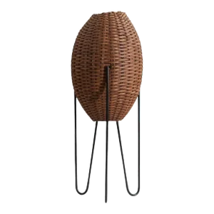 1965 Mid Century Modern Paul Mayén Large Woven Wicker Table Lamp With Hairpin Legs