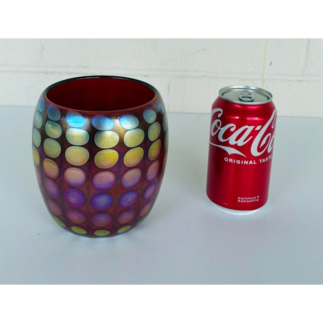 Modern Vintage Red and Iridescent Dots Art Glass Vase by Thomas Phiabaum For Sale - Image 3 of 4
