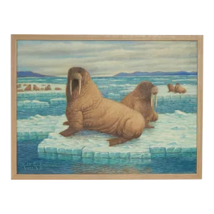 Robert Ottokar Lindneux Oil Painting on Canvas of Walruses in an Arctic Setting