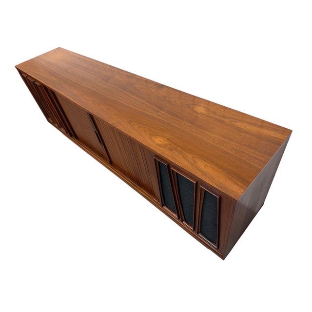 1960s Mid-Century Modern Tambour Walnut Media Cabinet Sideboard - Refinished! For Sale - Image 5 of 8