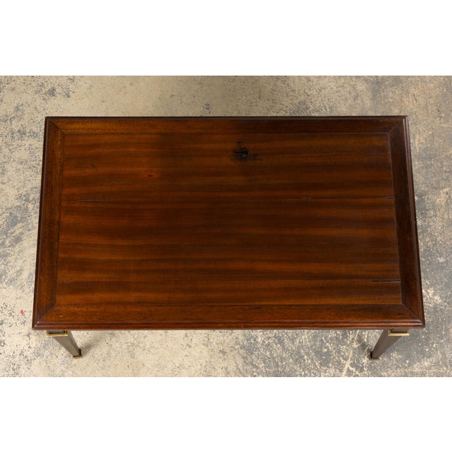French Louis XVI Style Mahogany Coffee Table With Brass Sabots, Mid-20th Century For Sale - Image 4 of 16