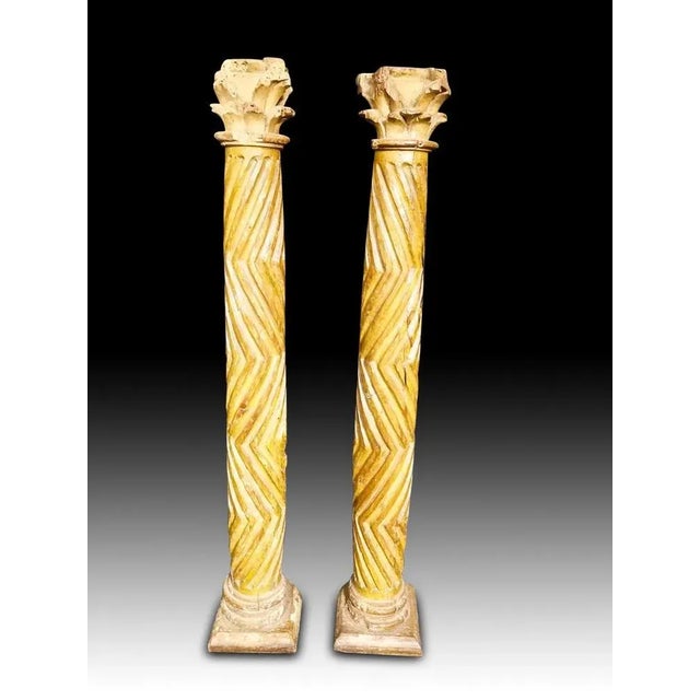 Orange 17th Century Wooden Columns, Set of 2 For Sale - Image 8 of 9
