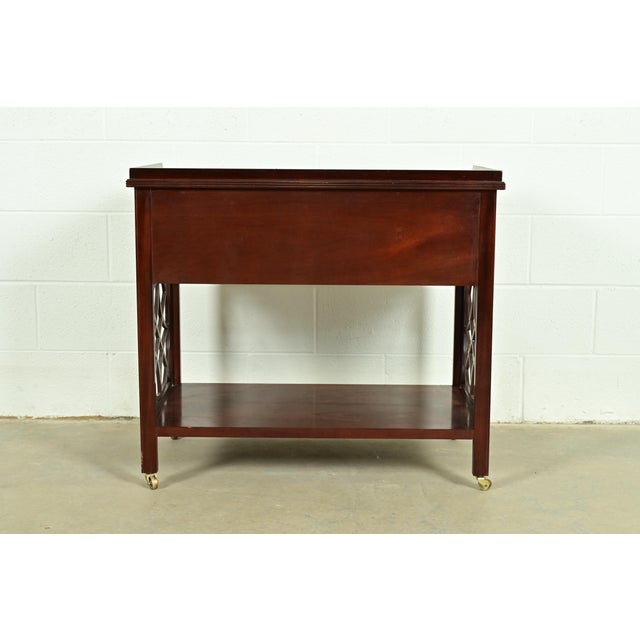 Baker Furniture Historic Charleston Chippendale Carved Mahogany Rolling Buffet Server or Bar Cart For Sale - Image 10 of 11