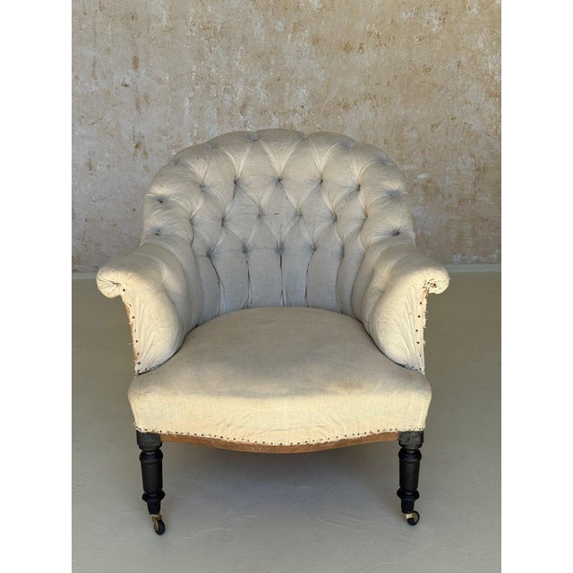 Pair of 19th C French Small Scale Napoleon III Armchairs With Diamond Tufting For Sale In New York - Image 6 of 12