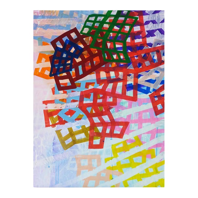 Contemporary Abstract Acrylic on Paper Mounted on Canvas Painting "A Fey Mood" by Martina Nehrling For Sale