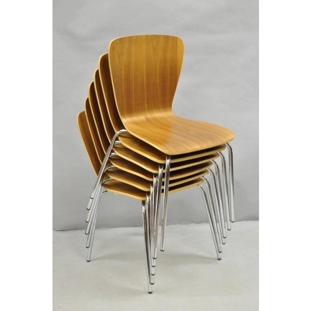 Crate & Barrel Felix Walnut Dining Side Chairs Mid Century Modern Style Set of 6 For Sale - Image 12 of 12