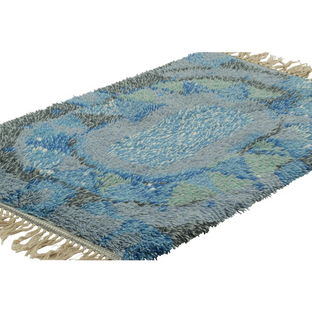 Rug & Kilim Vintage Swedish Rug in Blue and Gray With Geometric Pattern | Rug & Kilim For Sale - Image 4 of 8