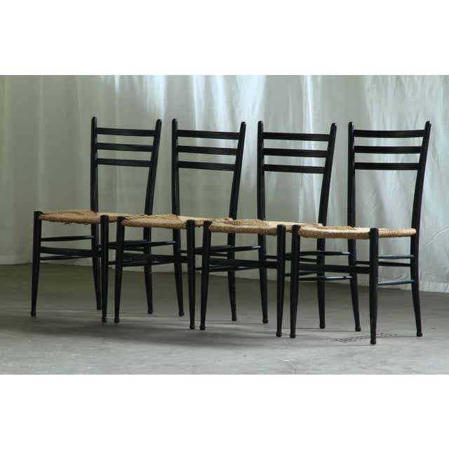 Vintage Italian Papercord Black Dining Chairs with Woven Seat, 1950s, Set of 4 For Sale - Image 14 of 14