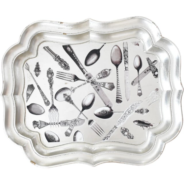 Vintage Silver Decoupage Tray For Sale - Image 4 of 7