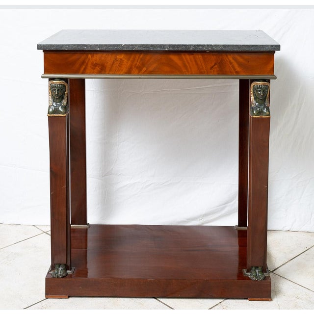 Console Table in Mahogany Feather with Black Belgian Marble Top, France, 1800s For Sale - Image 5 of 6