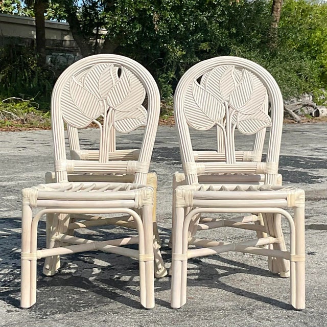 Late 20th Century Vintage Coastal Rattan Dining Chairs - Set of Four For Sale - Image 5 of 9