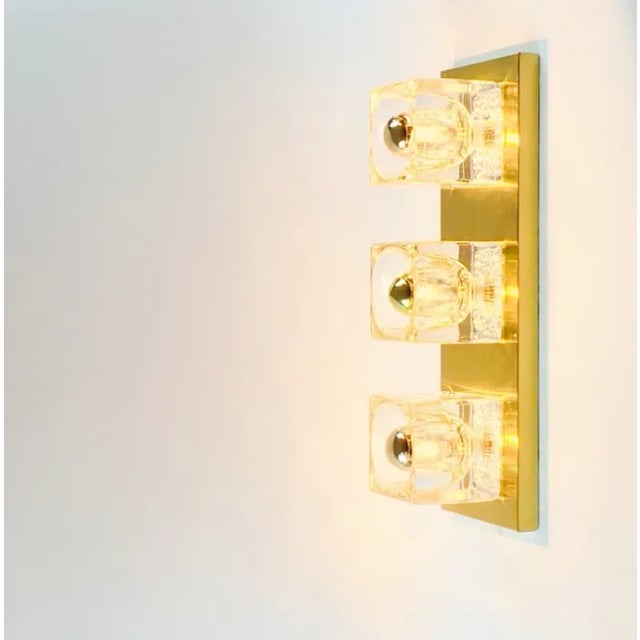 1970s Large Crystal Glass & Brass Wall Lights From Peill & Putzler, Germany, 1970s For Sale - Image 5 of 11