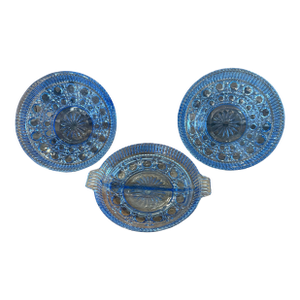 Vintage Indiana Glass Style 2 Bowls & 1 Divided Dish Blue Windsor Pattern (Set of 3)