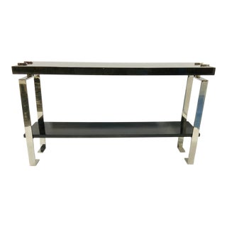 Modern Lacquered Espresso Wood and Chrome Finished Console Table For Sale